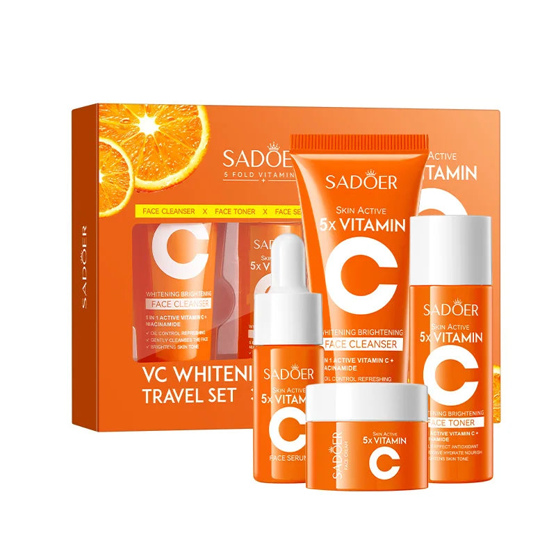 Five-piece vitamin C moisturizing travel skin care set vitamin C facial cleanser toner essence cream portable skin care